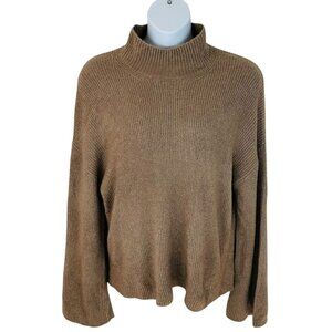 French Connection Women's Size XL Mock Neck Flare Sleeves Brown Sweater